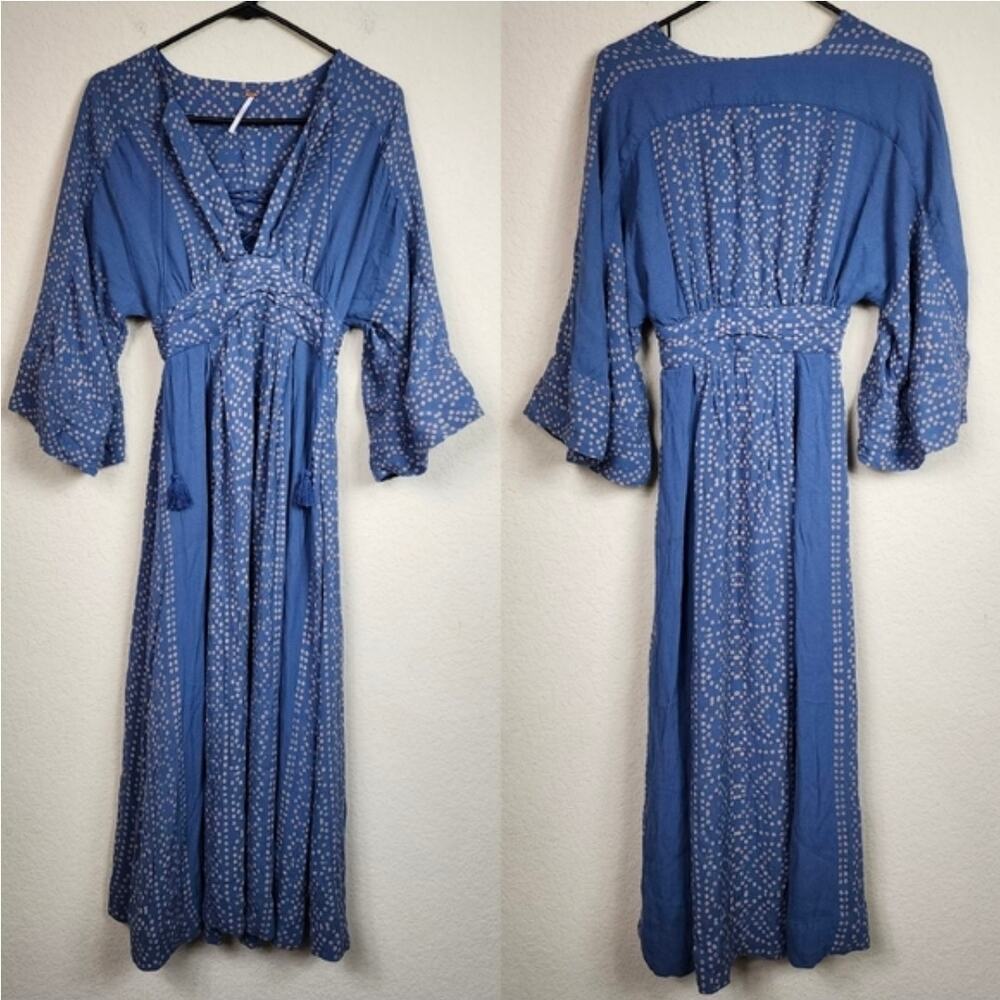 Free People Blue Boho Wide Sleeve Midi Dress - Picture 8 of 12